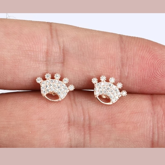 Kharma by Avelon Jewelry - White sapphire & rose gold crown earrings studs